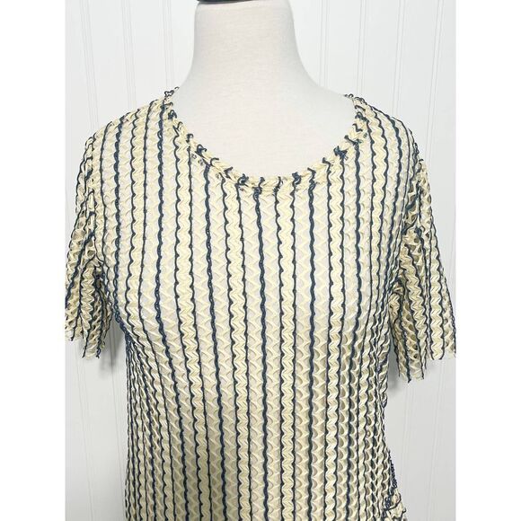 Zara W/B Dress Mesh Sheer Open Knit Unlined Ruffle Short Sleeve Cream Blue Small - Picture 3 of 12